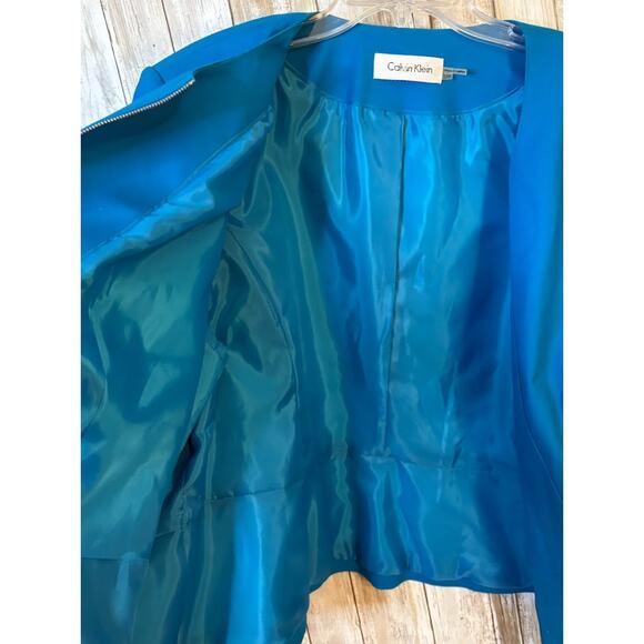 Calvin Klein Women's Blue Collarless Zip Front Cotton Poly Blazer Plus Size 22W - Picture 4 of 8